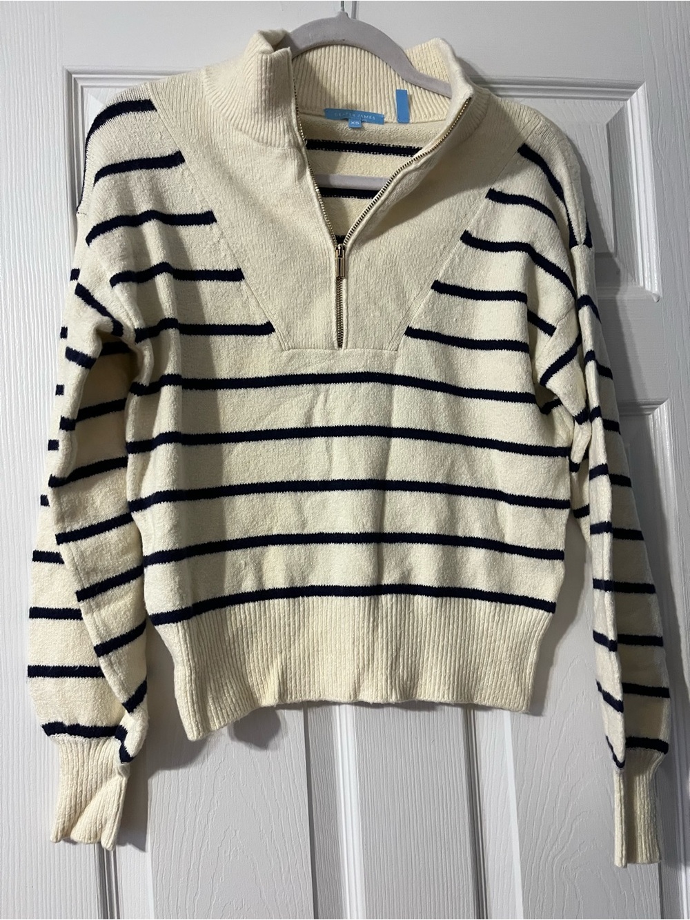 Draper James Cream & Navy Striped Half-Zip Sweater